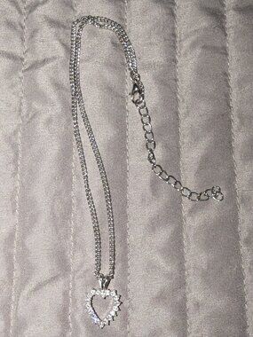 $2 with Bundle ~ Crystal Open Heart Charm Rhinestone Necklace 6462